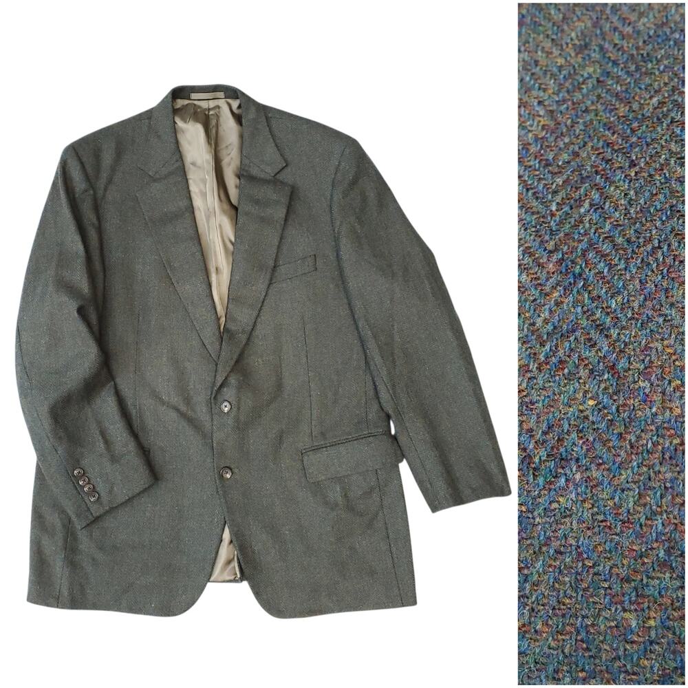 Vintage Ivy Prep Blazer Jacket Sport Coat Academia Green Tweed Wool USA 48R?